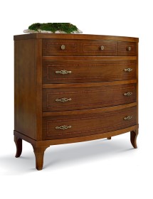 Gruppo 1 Cassettiera 2 Comodini legno classico sagomati noce bassano vista frontale