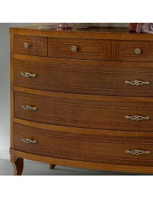 Gruppo 1 Cassettiera 2 Comodini legno classico sagomati noce bassano vista frontale