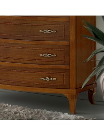 Gruppo 1 Cassettiera 2 Comodini legno classico sagomati noce bassano vista frontale