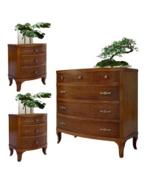 Gruppo 1 Cassettiera 2 Comodini legno classico sagomati noce bassano vista frontale