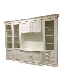 PARETE ATTREZZATA PORTA TV CLASSICA IN LEGNO DECORO SHABBY BIANCO 300x53x225