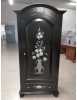 Armadio shabby chic 1 porta legno nero opaco decori floreali 96x56x196 vista frontale