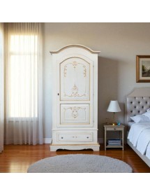 Armadio shabby 1 porta legno bianco anticato decori filo arancione 96x56x196 VISTA FRONTALE