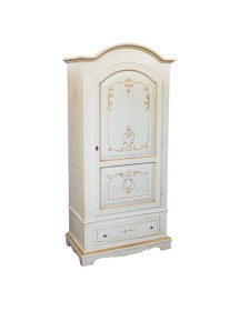 Armadio shabby 1 porta legno bianco anticato decori filo arancione 96x56x196 VISTA FRONTALE