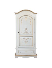 Armadio shabby 1 porta legno bianco anticato decori filo arancione 96x56x196 VISTA FRONTALE
