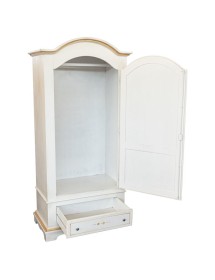 Armadio shabby 1 porta legno bianco anticato decori filo arancione 96x56x196 VISTA FRONTALE