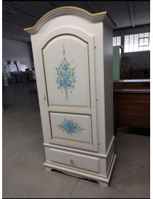 Armadio shabby 1 porta legno bianco anticato decori filo ocra 96x56...