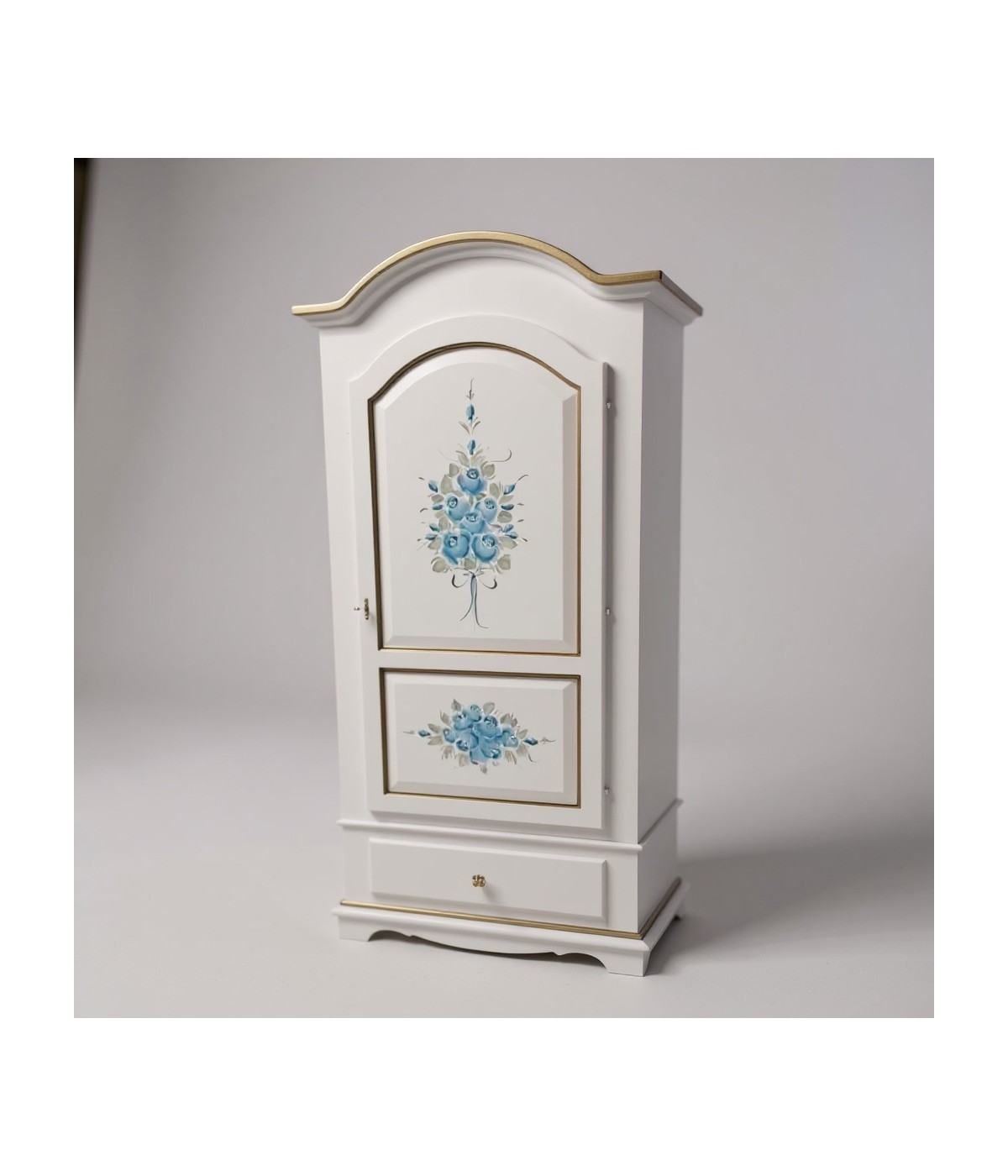 Armadio shabby 1 porta legno bianco anticato decori filo ocra 96x56...