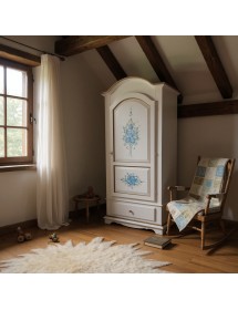 Armadio shabby 1 porta legno bianco anticato decori filo ocra 96x56...
