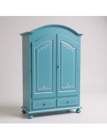 Armadio shabby chic legno decorato azzurro anticato 125x60x200 vista frontale