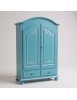 Armadio shabby chic legno decorato azzurro anticato 125x60x200 vista frontale