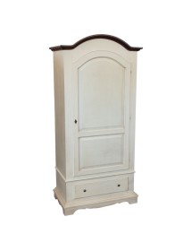 Armadio 1 porta legno shabby bianco invecchiato filo noce 96x56x196 vista frontale