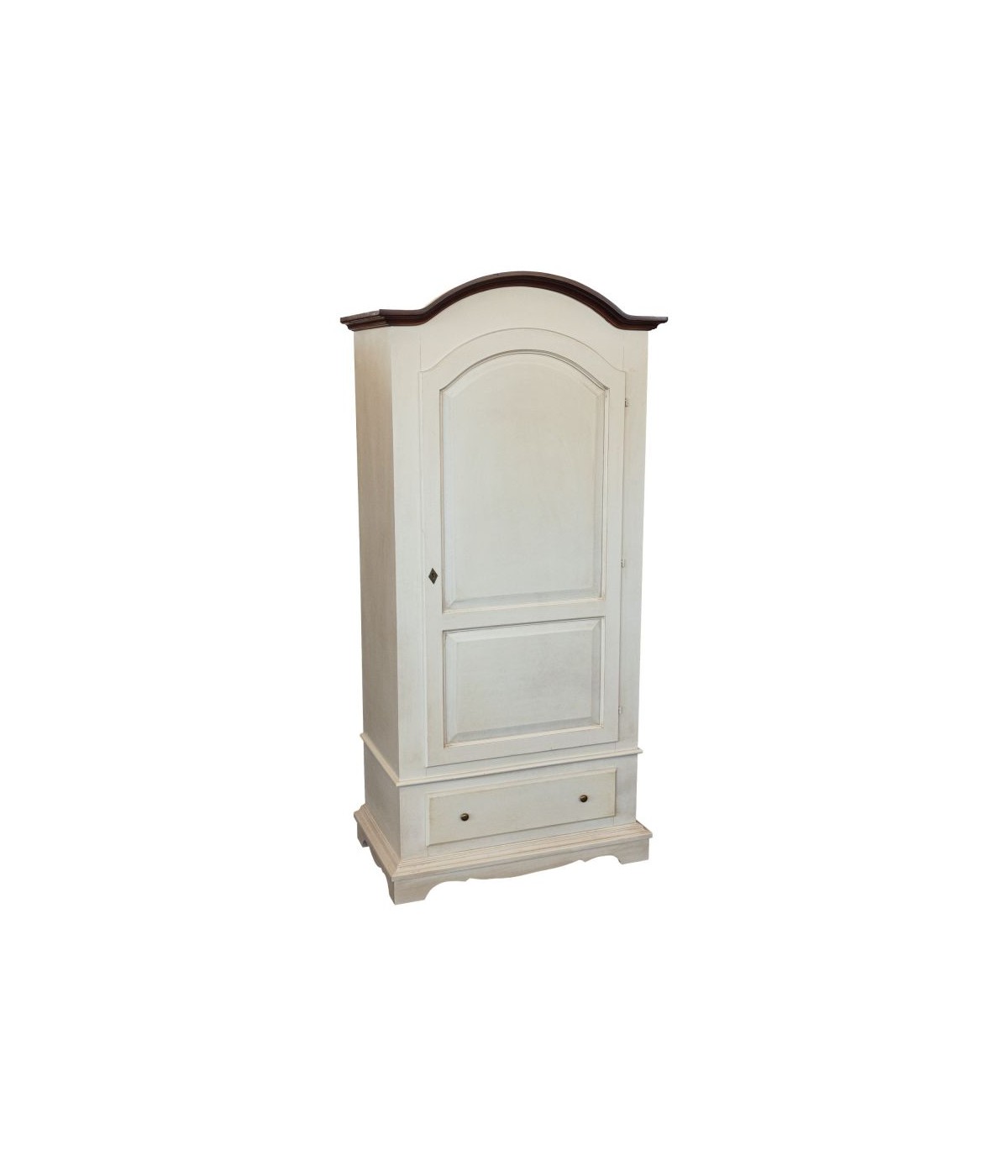 Armadio 1 porta legno shabby bianco invecchiato filo noce 96x56x196 vista frontale