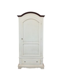 Armadio 1 porta legno shabby bianco invecchiato filo noce 96x56x196 vista frontale