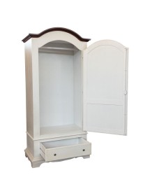 Armadio 1 porta legno shabby bianco invecchiato filo noce 96x56x196 vista frontale