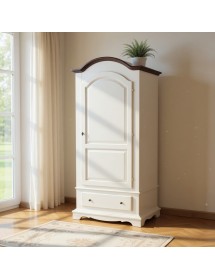 Armadio 1 porta legno shabby bianco invecchiato filo noce 96x56x196 vista frontale