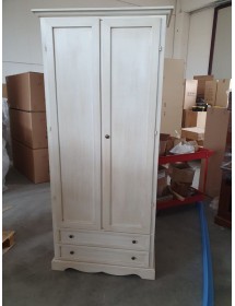Armadio 2 porte 2 cassetti legno shabby bianco anticato 87x40x192 vista frontale