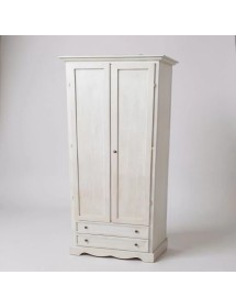 Armadio 2 porte 2 cassetti legno shabby bianco anticato 87x40x192 vista frontale