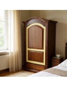 MOBILI 2G - Armadio arte povera 1 porta legno noce foglia oro 96x56x196H vista frontale