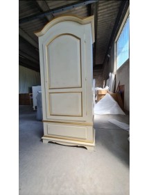 Armadio shabby 1 porta legno bianco anticato filo ocra 96x56x196 vista frontale