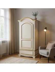 Armadio shabby 1 porta legno bianco anticato filo ocra 96x56x196 vista frontale