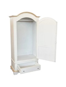 Armadio shabby 1 porta legno bianco anticato filo ocra 96x56x196 vista frontale