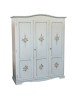 Armadio 3 porte legno bianco anticato filo azzurro decorato 158X56X197 vista frontale