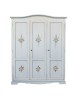 Armadio 3 porte legno bianco anticato filo azzurro decorato 158X56X197 vista frontale