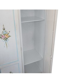 Armadio 3 porte legno bianco anticato filo azzurro decorato 158X56X197 vista frontale