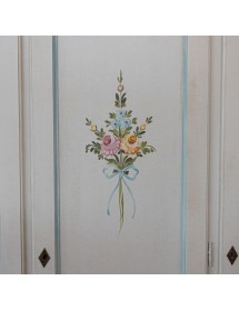 Armadio 3 porte legno bianco anticato filo azzurro decorato 158X56X197 vista frontale