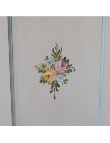 Armadio 3 porte legno bianco anticato filo azzurro decorato 158X56X197 vista frontale
