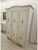 Armadio 3 porte legno bianco anticato filo azzurro decorato 158X56X197 vista frontale