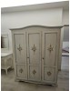Armadio 3 porte legno bianco anticato filo azzurro decorato 158X56X197 vista frontale