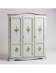 Armadio 3 porte legno bianco anticato filo azzurro decorato 158X56X197 vista frontale
