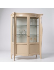 MOBILI 2G - VETRINA CLASSICA IN LEGNO 2 PORTE AVORIO 130X50X200