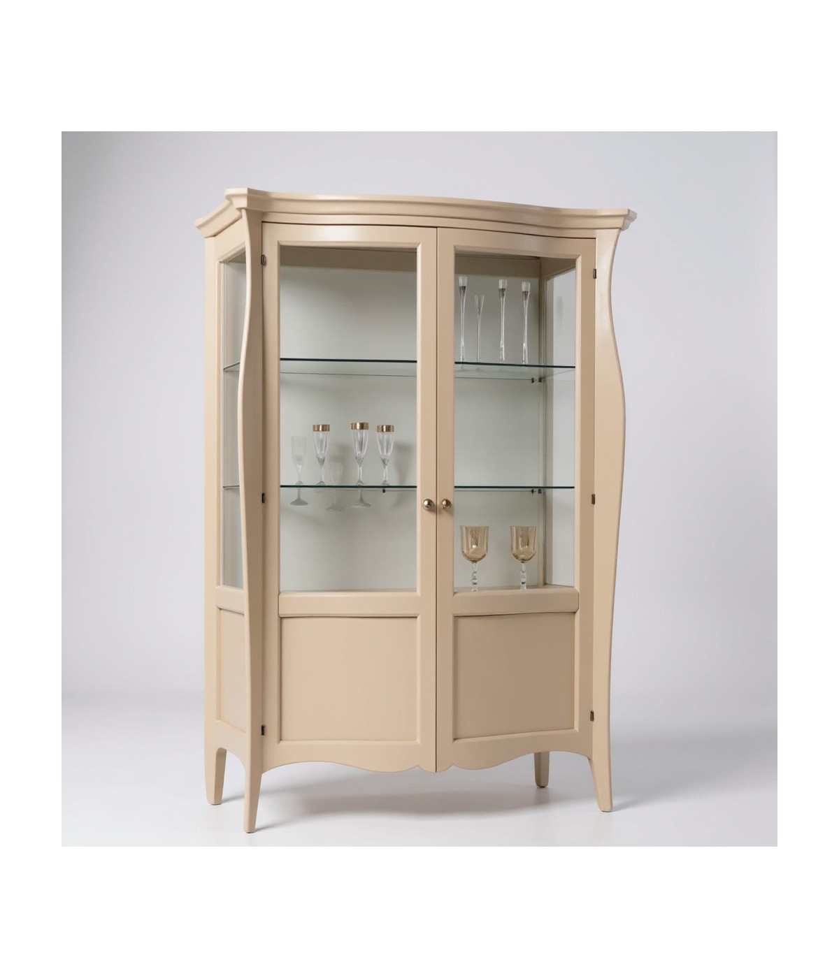 MOBILI 2G - VETRINA CLASSICA IN LEGNO 2 PORTE AVORIO 130X50X200