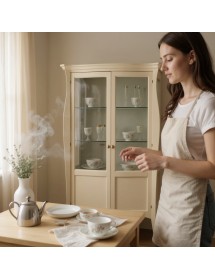 MOBILI 2G - VETRINA CLASSICA IN LEGNO 2 PORTE AVORIO 130X50X200