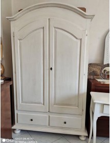 Armadio shabby 2 porte legno bianco anticato 125x61x200 vista frontale