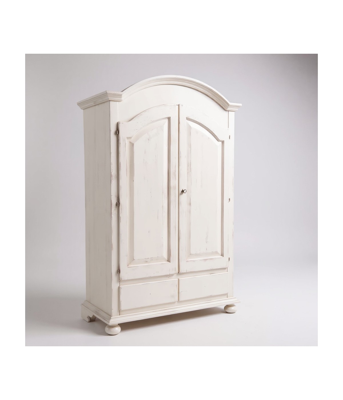 Armadio shabby 2 porte legno bianco anticato 125x61x200 vista frontale