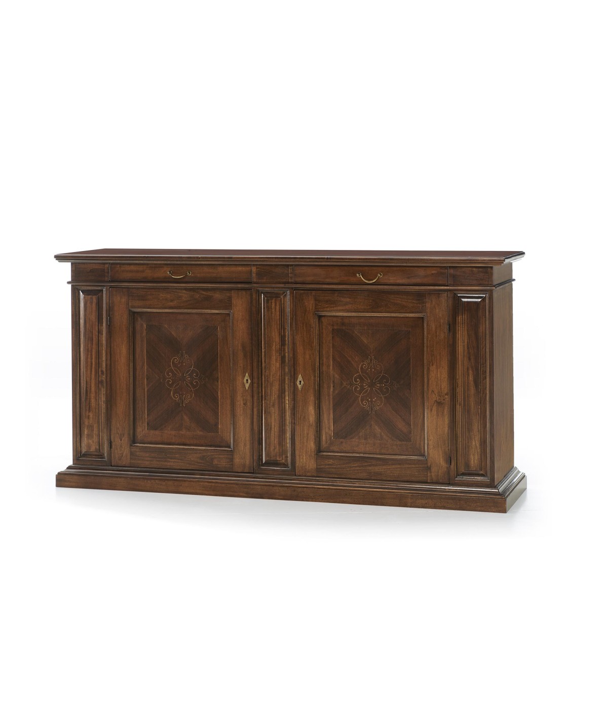 MOBILI 2G - MADIA CREDENZA ARTE POVERA IN LEGNO 2 ANTE TINTA NOCE L.213 P.55 H.110