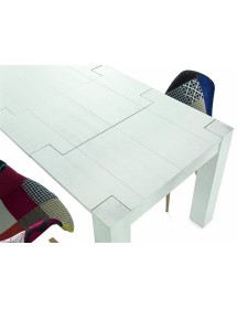 MOBILI 2G - Tavolo Abete bianco spazzolato allungabile misure 140x90 con 2 allunghe da 40 cm VISTA APERTO