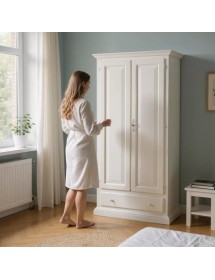 ARMADIO 2 PORTE LEGNO SHABBY BIANCO ANTICATO 90X45X180