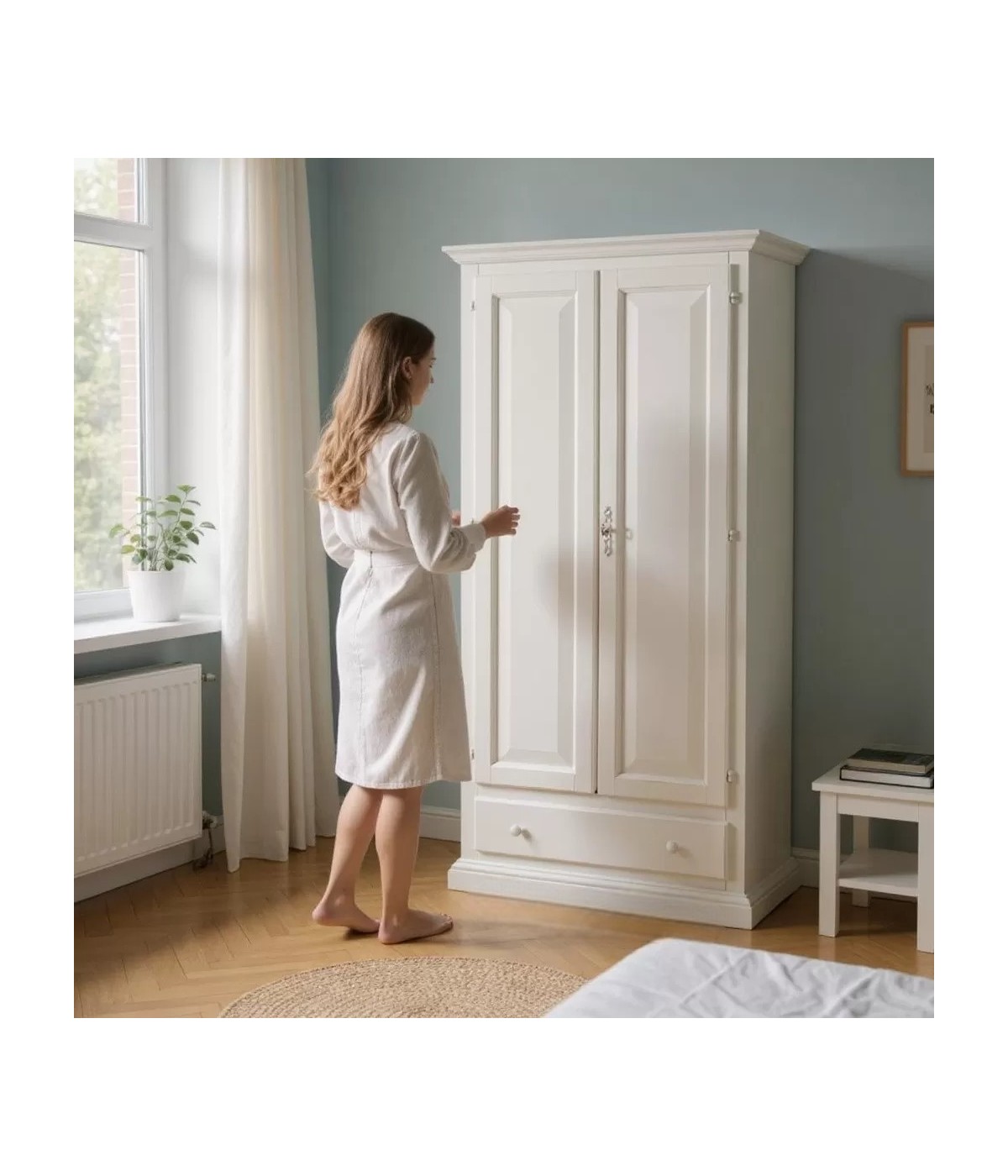 ARMADIO 2 PORTE LEGNO SHABBY BIANCO ANTICATO 90X45X180