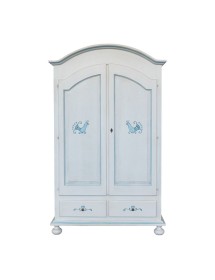 Armadio 2 porte legno shabby bianco anticato filo azzurro pavoncella 125X61X200 VISTA FRONTALE