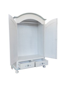 Armadio 2 porte legno shabby bianco anticato filo azzurro pavoncella 125X61X200 VISTA FRONTALE