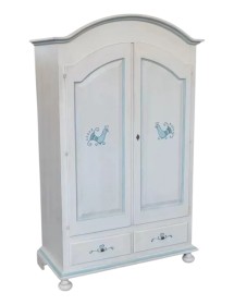 Armadio 2 porte legno shabby bianco anticato filo azzurro pavoncella 125X61X200 VISTA FRONTALE