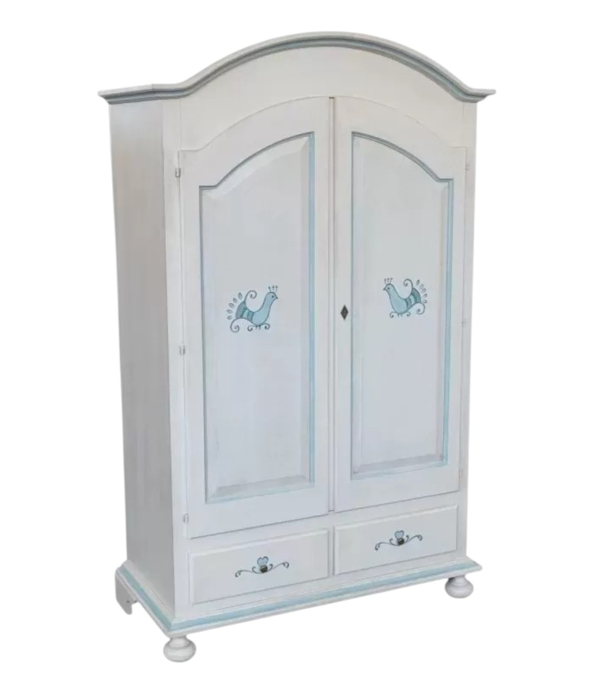 Armadio 2 porte legno shabby bianco anticato filo azzurro pavoncella 125X61X200 VISTA FRONTALE
