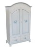 Armadio 2 porte legno shabby bianco anticato filo azzurro pavoncella 125X61X200 VISTA FRONTALE