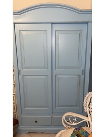 ARMADIO SHABBY 2 ANTE SCORREVOLI LEGNO AZZURRO CONSUMATO 122X59X200 vista frontale