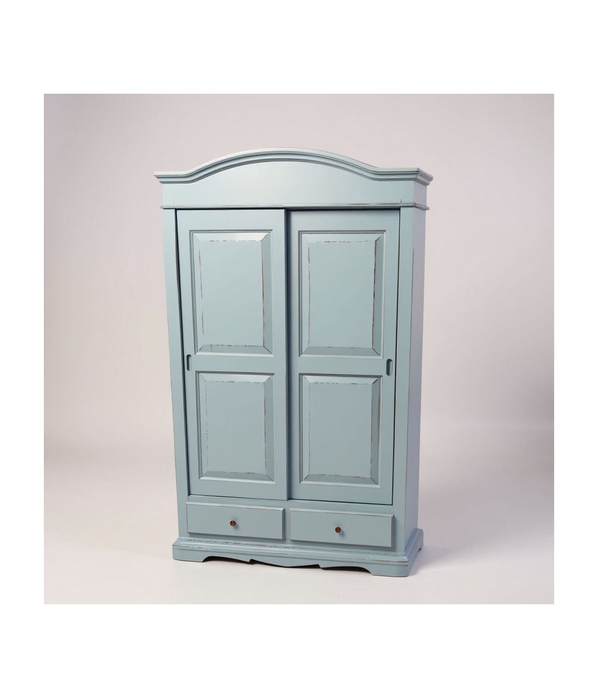 ARMADIO SHABBY 2 ANTE SCORREVOLI LEGNO AZZURRO CONSUMATO 122X59X200 vista frontale